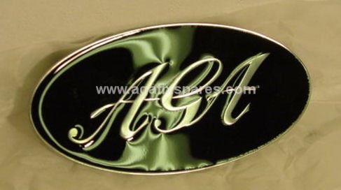 (image for) Large Post 74 Aga range cooker Badge, mounting pins, chrome letters - Click Image to Close