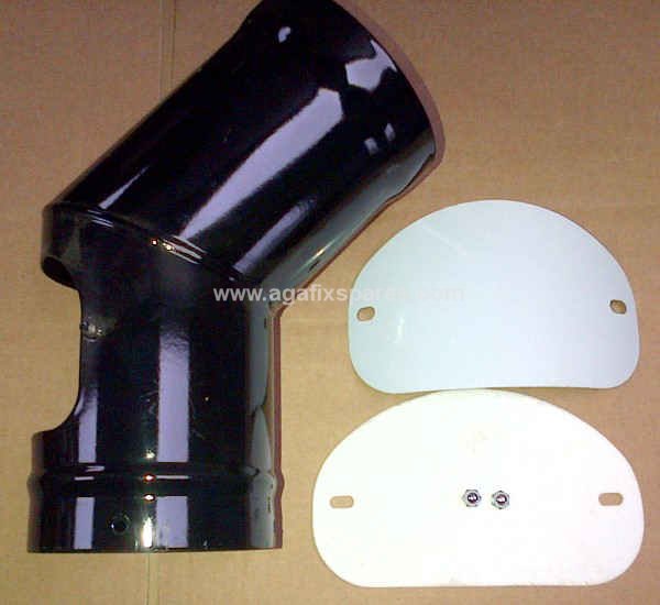 (image for) 100mm Black Vitreous Enamel Flue Elbow 45 deg - With Sweeping Door - Click Image to Close
