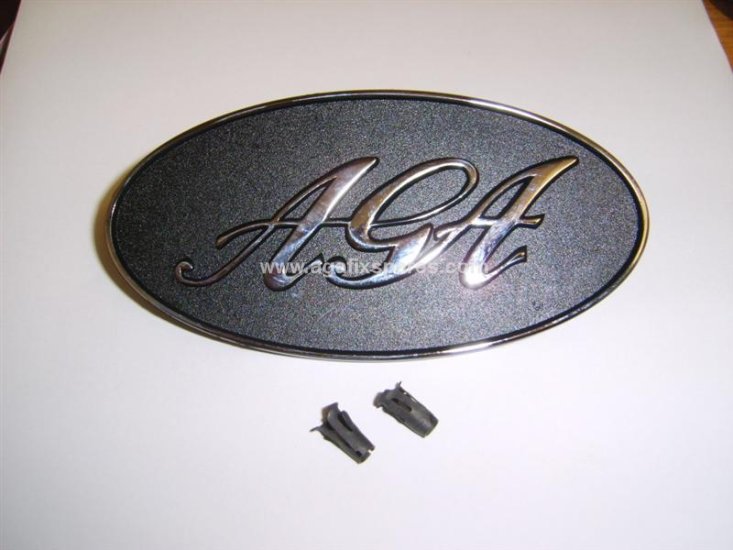 (image for) Large Pre 74 Aga range cooker Badge, chrome letters black enamel background - Click Image to Close